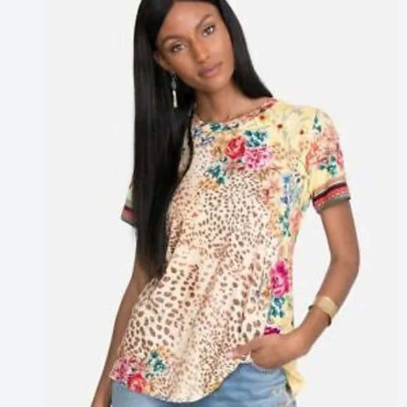 Johnny Was WILDFLOWER Crew Knit Tee Top Flower Blouse Shirt - Picture 3 of 5